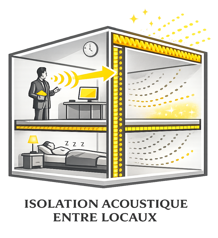 Isolation acoustique entre locaux par flocage projeté
